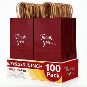 Medium Size Deep Coffee Color Paper Gift Bags with Handles, Bulk Purchase, Gift Wrapping Supplies, Ideal for Party Favors, Grocery Retail, Shopping, Wedding Decorations