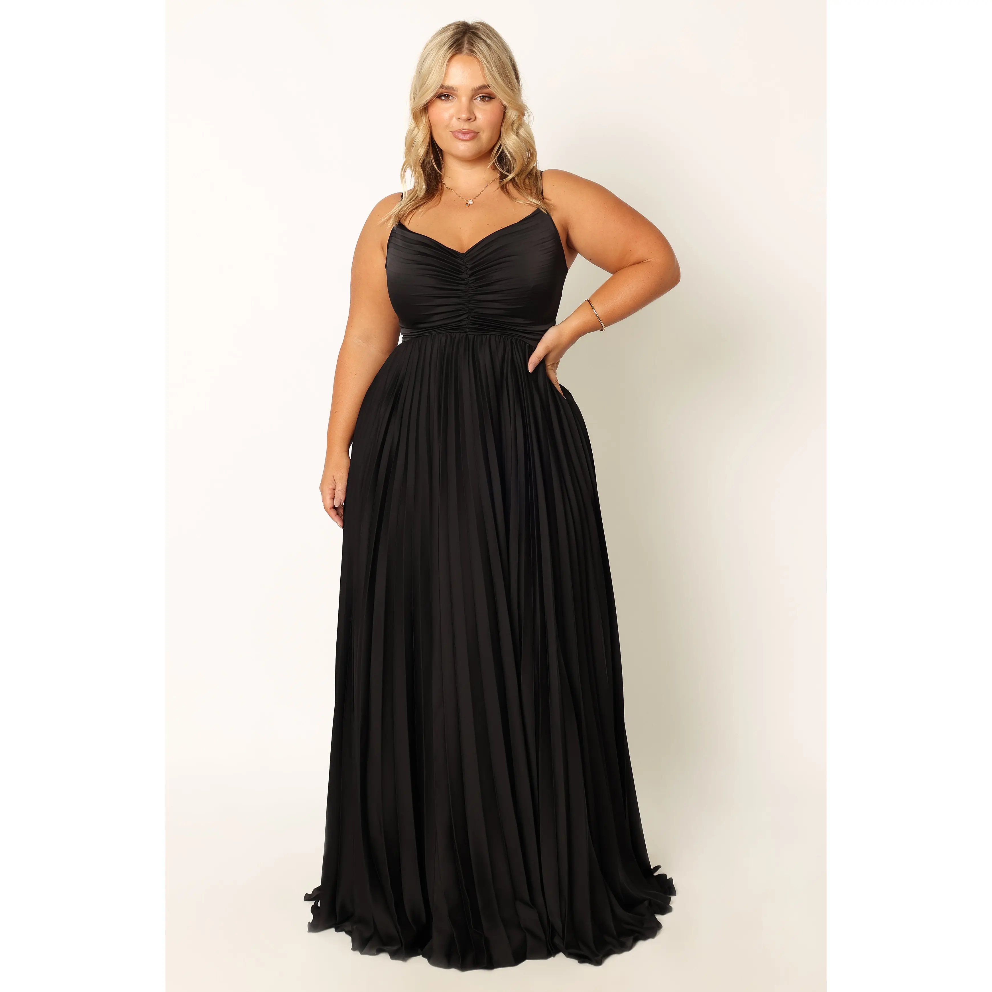 Naira Pleated Maxi Dress - Black - TikTok Shop