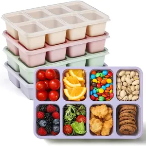 4 Pack Snackle Box Container with Lids, Dishwasher Safe 8 Compartment Divided Snack Serving Tray Platterbox, Portable No-Scatter Snacklebox Snack Container for Adult, Kids, Family, Travel, Party, Work