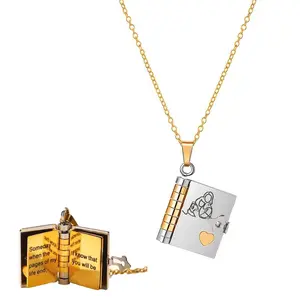 Granddaughter Gift Book Pendant Necklace - The Most Beautiful Chapter Books Adjustable Silver Gold Book Pendant with 6 Pages Engraved Information hypoallergenic Jewelry Gifts from Grandma christmas surprise