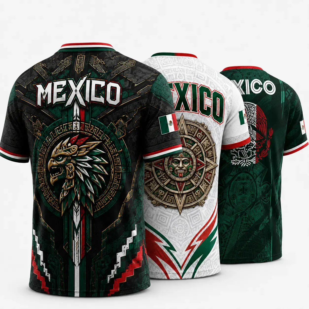 Mexican-Inspired V-Neck Graphic Shirt, Eagle Emblem Aztec Pattern Short Sleeve Sports Top, Cultural Casual Shirt for Men