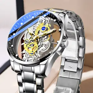 Double-sided Transparent Hollow Automatic Mechanical Watch Men's Waterproof Luminous Quartz Watch New Model
