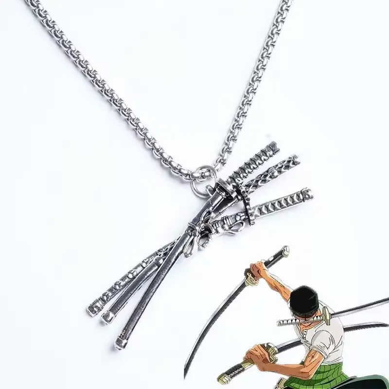 Cool Necklace Roronoa Zoro Three Knife Pendant Cosplay Anime Three Swords Flowing Pendant Accessories
