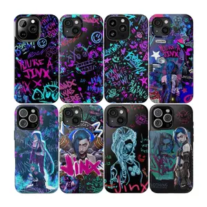 Jinx Arcane Inspired Phone Cases, Neon Colour Graffiti Art, Arcane Inspired Phone Cover, Protective Cell Phone Shell,iPhone case 17/16/15/14/13/12/11 Anime Stickers