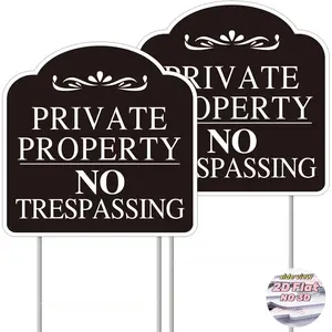 Private Property No Trespassing Signs, 2-Pack Double-Sided Warning Signs with Stakes, Durable Metal Material for Outdoors & Yards