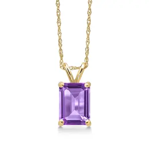 14K Yellow Gold Purple Amethyst Pendant Necklace for Women | 0.95 Cttw | Gemstone February Birthstone | Octagon 7X5MM | With 18 Inch Chain