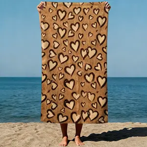 Retro Brown Heart Microfiber Beach Towel, 31.5"x63" Oversized Quick Dry Sand Free Pool Towel for Women Travel & Swim
