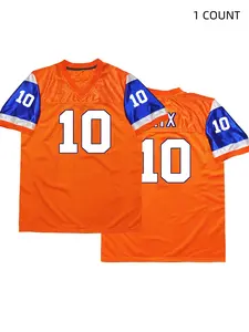 Men's Breathable V-Neck American Football Jersey - Vibrant Orange Retro Mesh with Bold '7' Embroidery, Loose Fit for Training, Games & Parties, All-Season Comfort, Football Clothes, Sports Comfort Wear, Sporty Lightweight Jersey, Sports Top