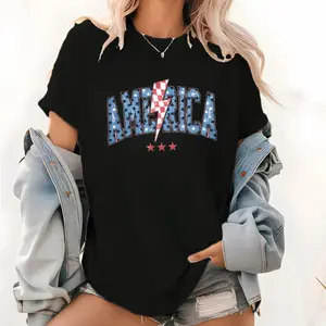 Retro Style Women's 4th of July T-Shirt – Lightning Bolt USA Cotton Comfort Tee