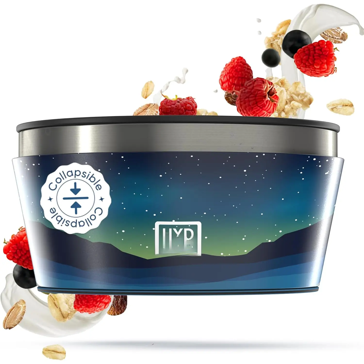 1-Quart Collapsible Insulated Bowl with Lid - , Leak-Resistant, Space-Saving Camp Bowl - Ideal for Hiking, Travel & Outdoor Meals
