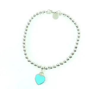 Pre-owned Tiffany & Co. Sterling Silver 925 (Ag925) Small Leather Goods Blue Heart Tag Beads Bracelet Silver
