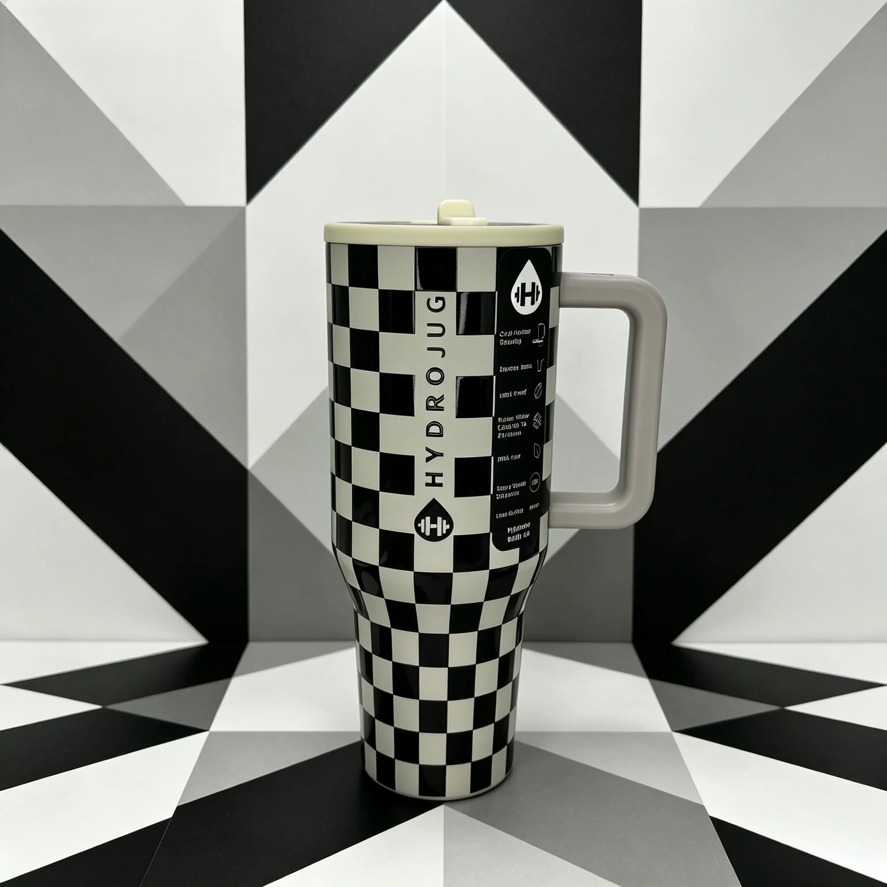 HydroJug Checkerboard 40oz Stylish Stainless Steel Vacuum Insulated Travel Tumbler - Leak-Proof, BPA-Free, Portable Kitchenware Drinkware Flask, Vacuum Insulated Flask