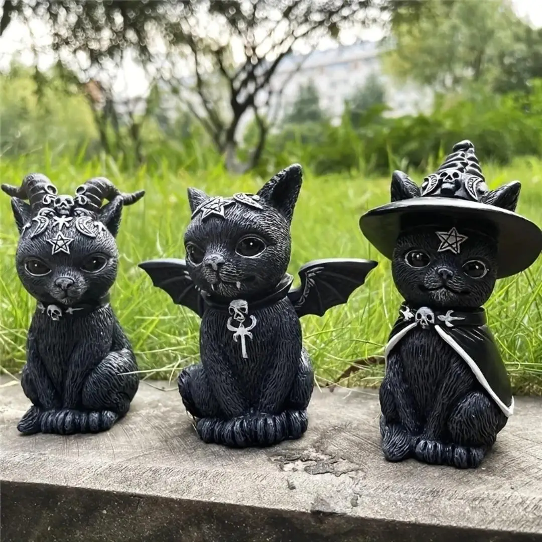 Cat Design Garden Decoration, 3 Counts/set Cute Cat Resin Ornament, Garden Decoration for Home Garden, Gift for Friend & Family