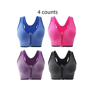 ��Plus Size�� Zipper Front Sports Bra, Solid Color Breathable Comfortable Sports Yoga Bra, Women's Sport & Outdoor Clothes Sports Bras for Indoor Outdoor Wear, Gymclothes