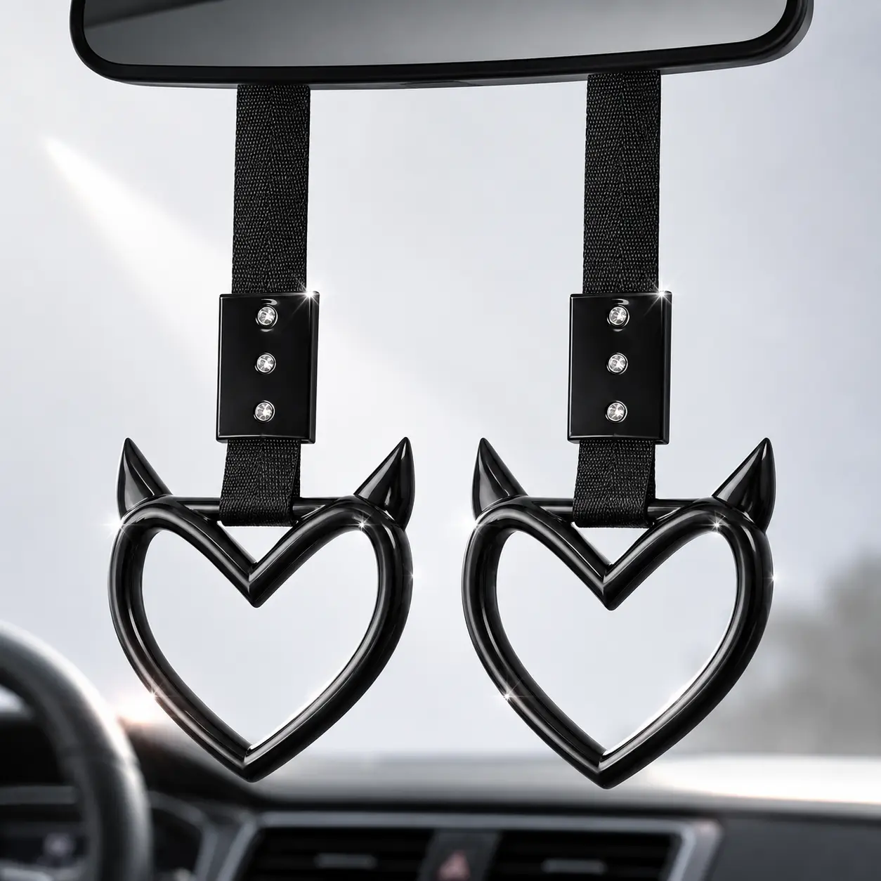 2PCS Heart Car Handle Straps – Cute & Cool Drift Charm Keychains for Interior & Exterior (Pink & Red, JDM Style)