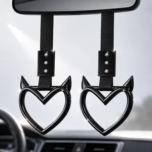 2PCS Heart Car Handle Straps – Cute & Cool Drift Charm Keychains for Interior & Exterior (Pink & Red, JDM Style)