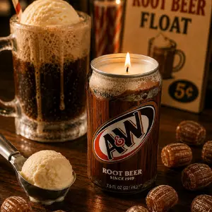Root Beer Scented Decor Candle, Hand-Poured Soy Wax Candle in Repurposed Mini Can