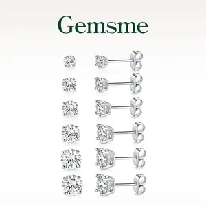 GEMSME-6 Pairs 4 Pong Round Clear Cubic Zirconia Round Stud Earring Pack of 6 Pairs Vintage Round Jewelry Piercing