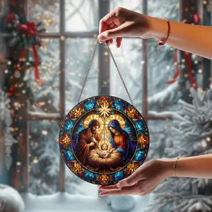 Holy Family Nativity Stained Glass Suncatcher, Spiritual Home Decor