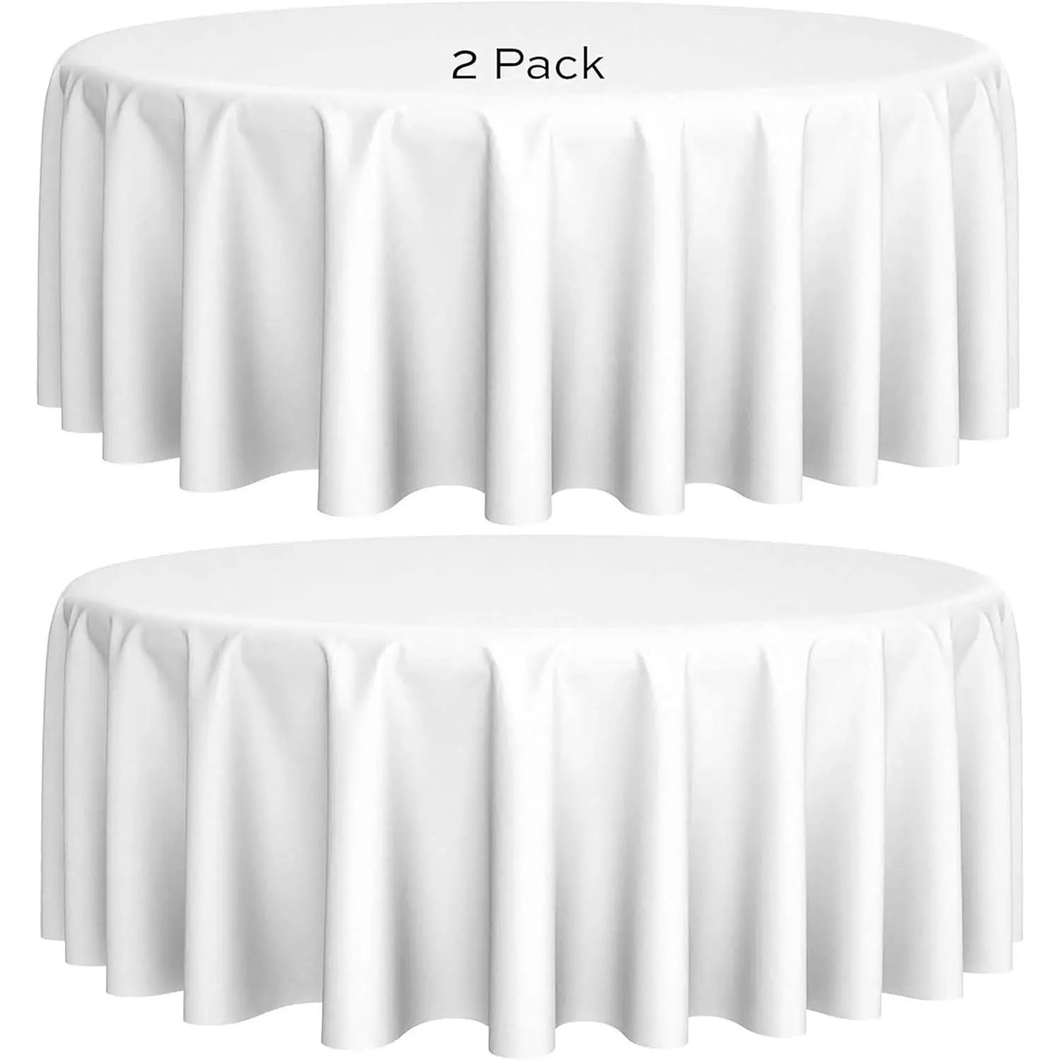 [2 Pack] 120" Round  Tablecloths for Wedding | Banquet | Restaurant | 200 GSM Washable Fabric Table Cloth | White