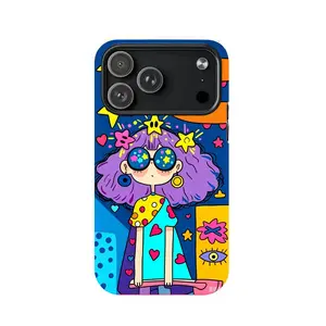 Colorful Pop Art Girl Printed Protective Phone Case Y2K Aesthetic Shockproof Durable Hard Cover Compatible With iPhone 17 16 15 14 13 Pro Max Plus Trendy Vibrant Fashion Accessory Ideal Gift For Art Lovers Daily Casual Use