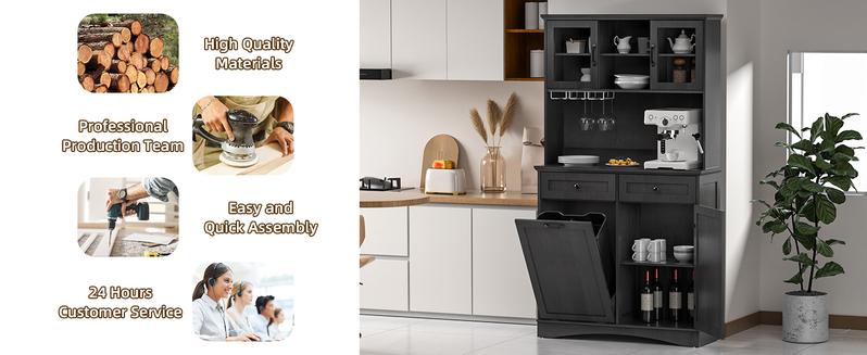 【Does Not Include Trash Can】 Spurgehom Large Capacity Storage Solution: 26 Gallon / 13 Gallon Tilt-Out Trash Cabinet with Adjustable Shelves & Drawers. This Wooden Freestanding Pantry Organizer is Perfect for Kitchen, Living Room, or Dining Room 【Does Not Include Trash Can】 Spurgehom Large Capacity Storage Solution: 26 Gallon / 13 Gallon Tilt-Out Trash Cabinet with Adjustable Shelves & Drawers. This Wooden Freestanding Pantry Organizer is Perfect for Kitchen, Living Room, or Dining Room