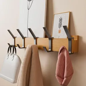 Coat Rack Wall Mount |17" Wall Coat Rack with 5 Removable Double Hooks | Coat Hooks for Hat Key Backpack Towel,Wooden Wall Hook