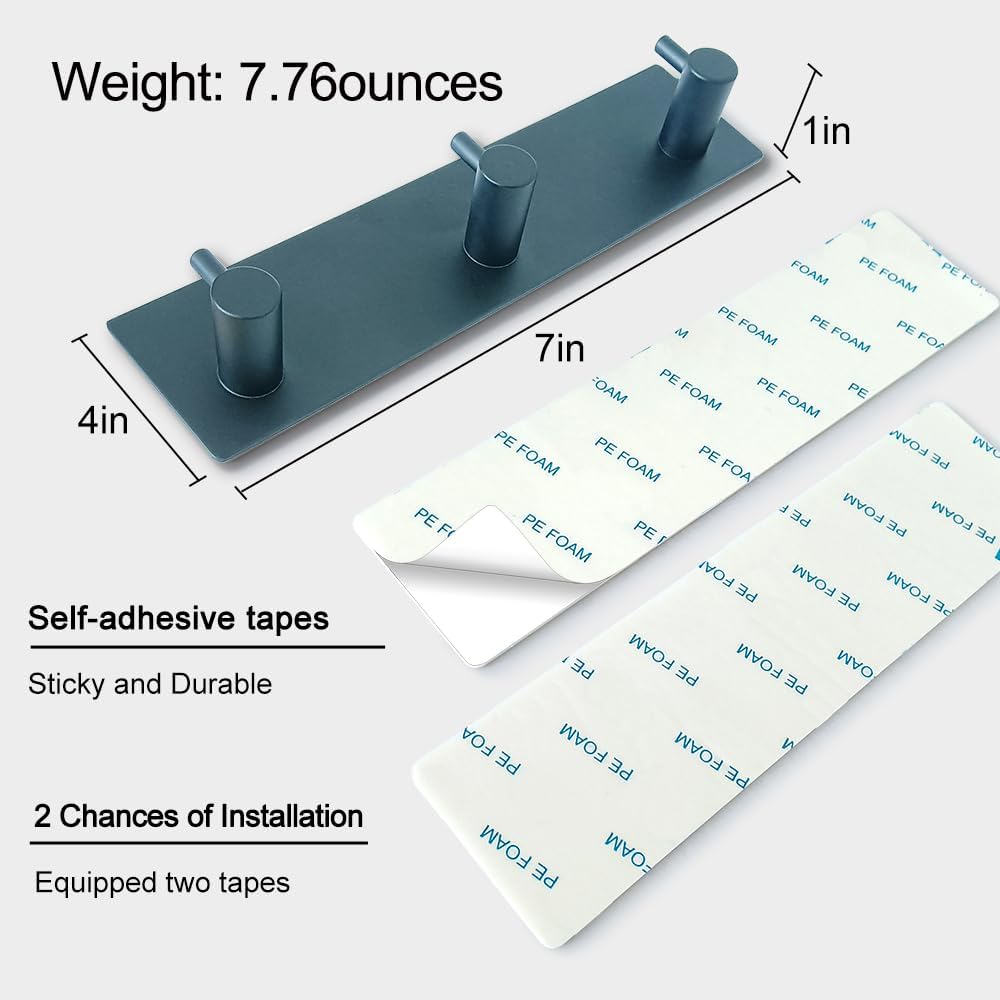 Key Holder for Wall with 2 Self-Adhesive Tapes, No Damage Key Holder Rack for Wall with 3 Key Hooks for Entryway, Door, Bathroom, Kitchen(Black)