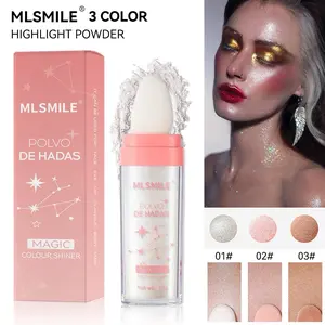 MLSMILE Cross-Border Makeup Fairy Highlighter Puff Powder Natural 3D Contour Full-Body Brightening Powder in Pink Tube with Magic Colour Shiner Bronzer Cosmetic