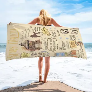 Coffee Shop and Dog Print Beach Towel—lightweight and quick-drying, perfect for beach days, pool parties, and camping. A heartwarming gift for a seaside getaway.