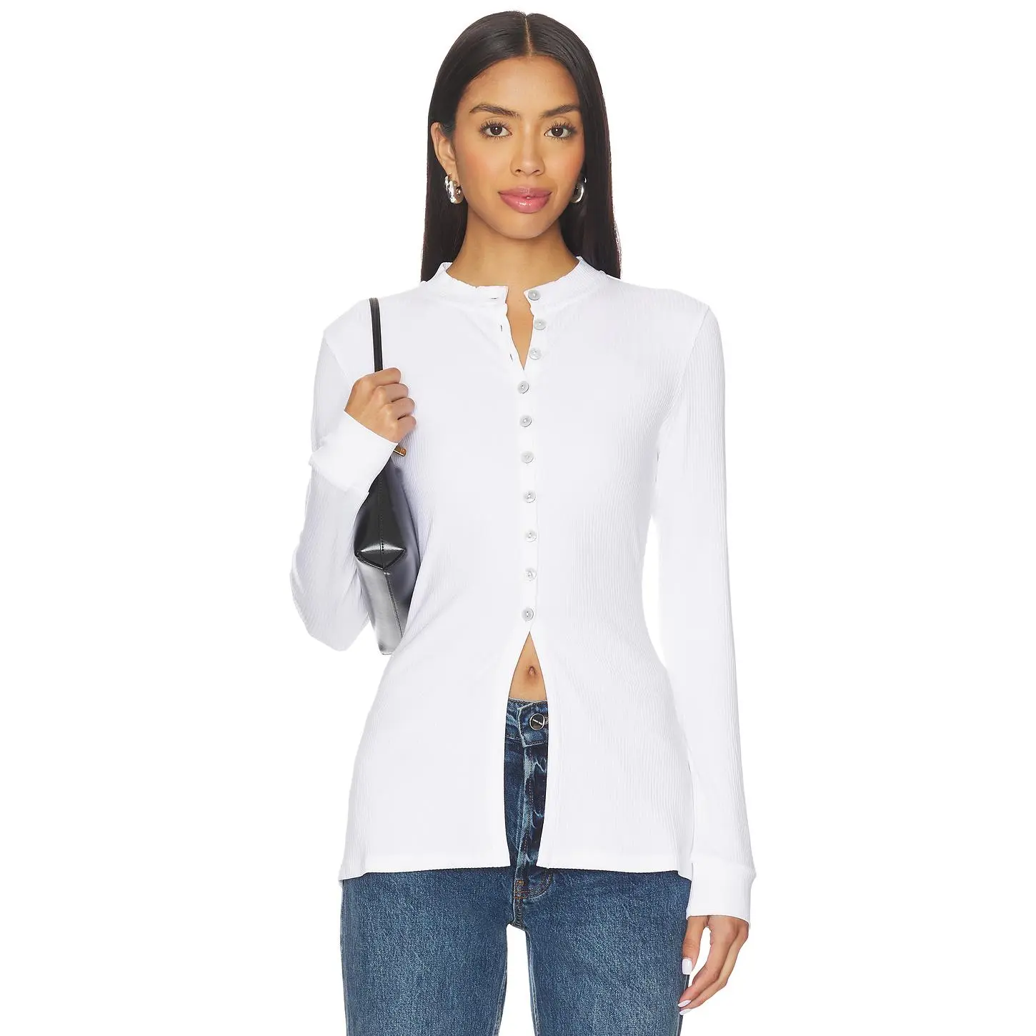 ALIGNE Daphne Rib Placket Top in White