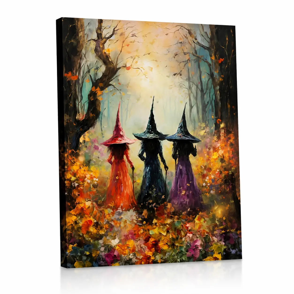 Halloween Canvas Wall Art, Witch Forest Painting, Spooky Autumn Wall Decor, Fantasy Canvas Print, Boho Home Decor, Vintage Rustic Artwork, Dark Aesthetic Room Decor, Living Room Bedroom Wall Art, Seasonal Halloween Decorations, Unique Gift Ideas