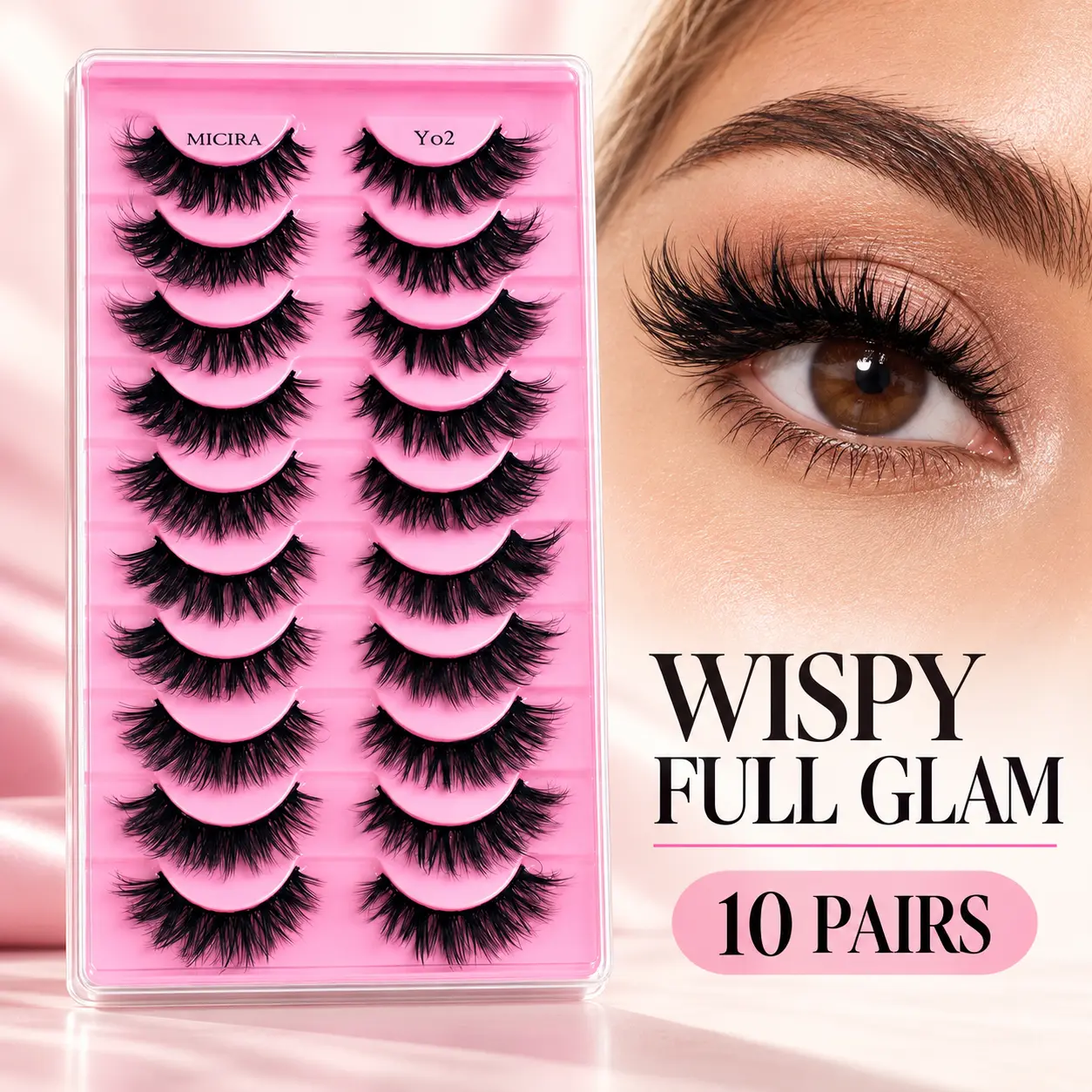 10 Pairs Wispy False Eyelashes, Full Glam Fluffy Lashes, Dramatic Volume Strip Lashes, Soft Lightweight Faux Mink Eyelashes, Long Wispy Lashes for Women, Reusable False Lashes for Eye Makeup