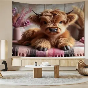 Cute Highland Cow Printed Tapestry, Artistic Wall Decor Tapestry, Ideal Wall Hanging Ornament for Living Room and Dormitory, Also Suitable for Exquisite Wall Decoration In All Rooms.