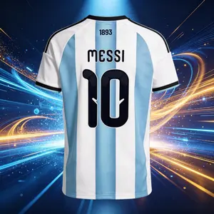 10# Messi 2026 Argentina Home Short Sleeve Soccer Jersey Blue and White