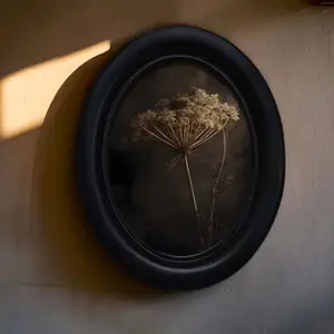 Dark Retro Dried Flower Umbrella Specimen Decorative Painting, Oval Frame, Wabi-Sabi Style Wall Art for Bedroom Entryway, Artwork, Unique Room Decoration