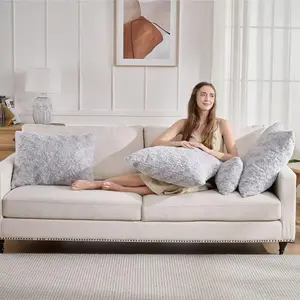 Faux Fur Pillow,Set of 2 Decorative Throw Pillow Cover,Soft Furry Pillow Covers,Fuzzy Decorative Pillowcases for Bed Couch Sofa-Light Grey-20 * 26inch