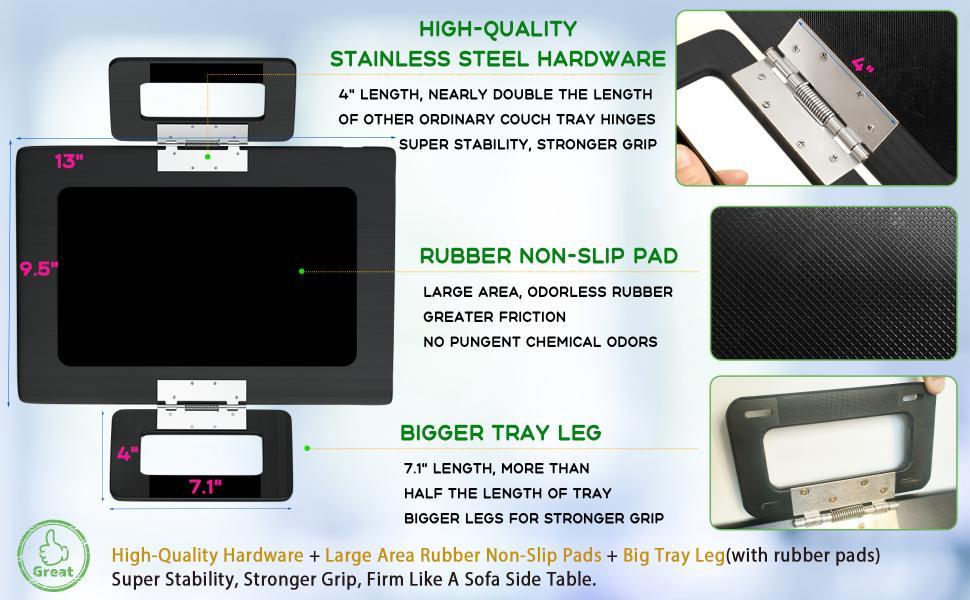Couch Arm Tray Table Sofa Arm Clip Table,Armrest Tray Table Suitable for Home Drinks/Fast Food/Fruit Etc, Large Size Multi-Function Table Couch Arm Table Black