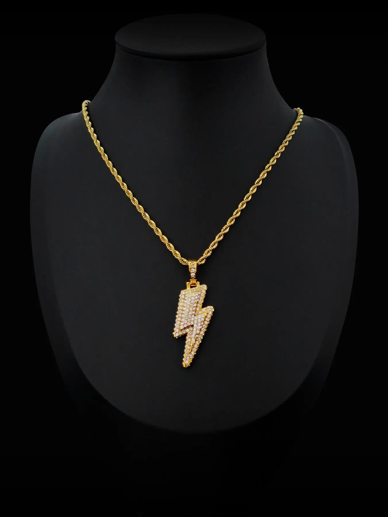 Lightning Design Pendant Necklace, Rhinestone Decorated Necklace, Cubic Zirconia Necklaces, Sparkling Cz Necklace, Street Trendy Hip Hop Jewelry for Party, Daily Decor, Trendy All-match & Exquisite Jewelry for Birthday Gift