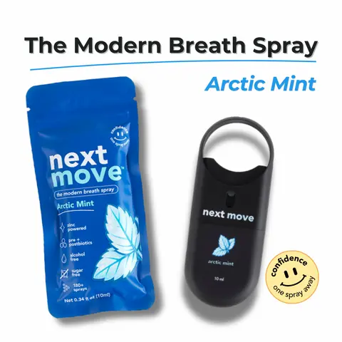 Next Move Arctic Mint Breath Spray 10mL | Zinc-Powered Oral Spray for Fresh Breath | Alcohol-Free | Sugar-Free | Keychain Travel Size