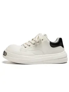 Men's Black-White Color-Block Ugly Cute Big Head Bread Sneakers: Leather Waterproof + Height-Increasing Anti-Slip, High-Street Trendy Casual Shoes