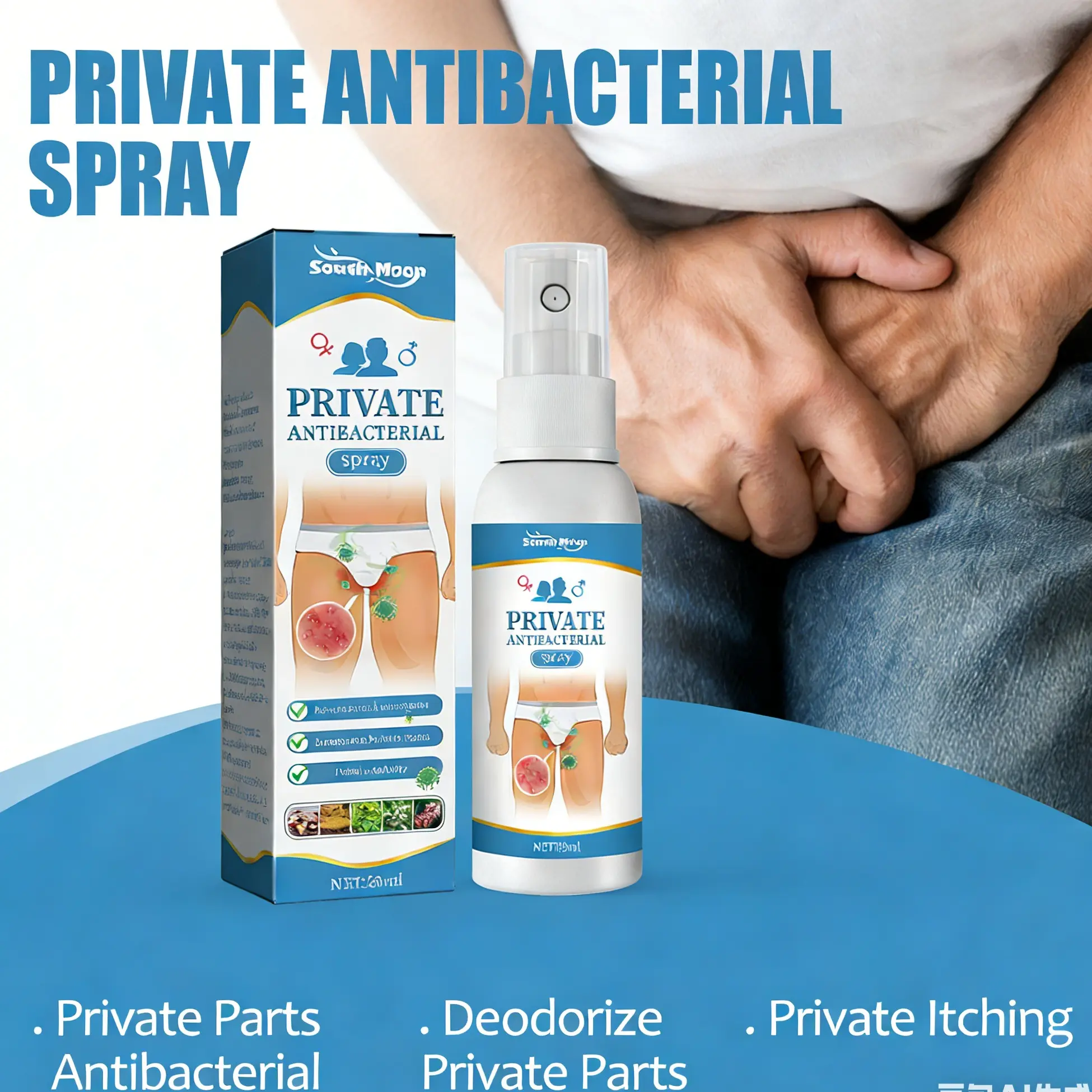 South Moon Antibacterial Anti-Itch Body Mist - Daily Hydrating Body Care Spray for Inner Thigh & Private Area, Deodorizing Moisturizer, Anti-Itch Body Mists