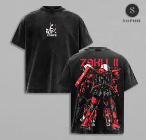 Gundam Mobile Suit Zaku II MS-065 - Gundam Anime Double Side T-Shirt, Unisex Mineral Anime Manga Washed Heavy Cotton T-shirt, Gift For Anime Fan, Anime Lover