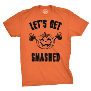 Mens Lets Get Smashed Funny T shirts Pumpkin Halloween Costume T shirt Mens Funny T Shirts Cool Vintage Fashion T-Shirt Gift Classic Menswear Halloween Apparel for Men Funny Drinking Short Sleeve Novelty Tees Orange