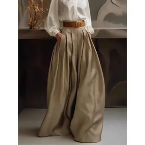 High-Waist Loose Pleated Wide-Leg Pants, Solid Color Women’s Long Trousers, Casual Fashion for All Seasons