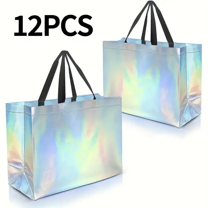 12 Pcs Gradient Color Clothing Store Handbags, Thickened Non-Woven Fabric Large Bags, Women's Shopping Gift Bags for Halloween Christmas