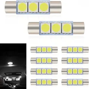 10pcs Car LED Reading Lights, 28mm 12V 5050-3smd Flat Head Dual Tip, 180° Lighting, Plug & Play Install, Fits Most Vehicles, Led Car Ambient Light