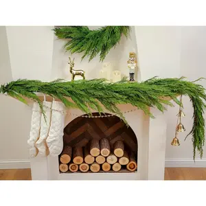 6FT Extra Full Cedar Garland Real  Faux Cedar Garland Christmas ery for Mantle Stairs Table Wall Front Door Indoor Outdoor Christmas Xmas Decor Decorations