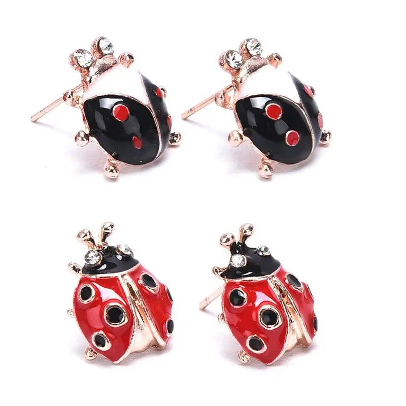 1Pair Cute Animal Ladybug Earrings For Women Girl Adorable Insect Ladybird Stud Earrings Jewelry Fashion