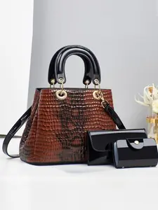 3 Piece Set Crocodile Pattern Fashion Retro Crossbody Handbag, Large Capacity Multifunctional Shoulder Bag, Stylish Women's Backpack